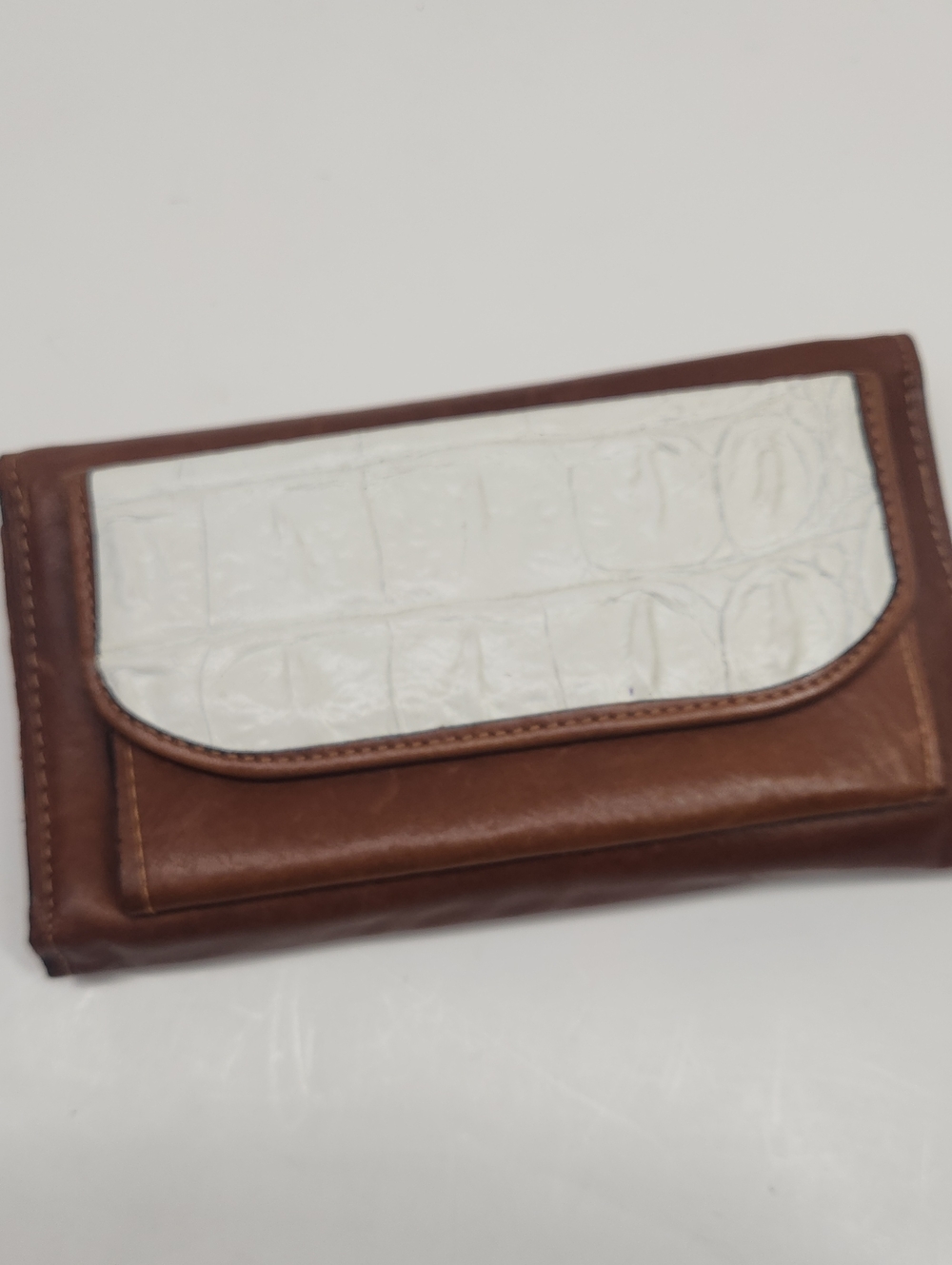 Brown and White Leather Wallet - Stylish Women's Clutch